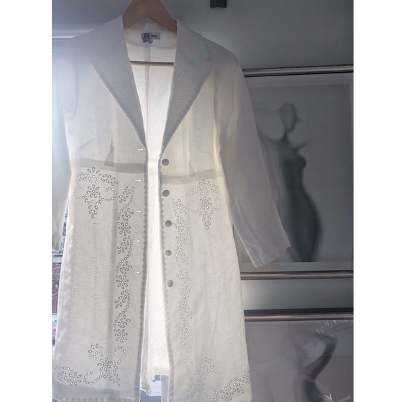 Vintage Linen Eyelet Lace Trimmed Dress Jacket - Picture 3 of 7